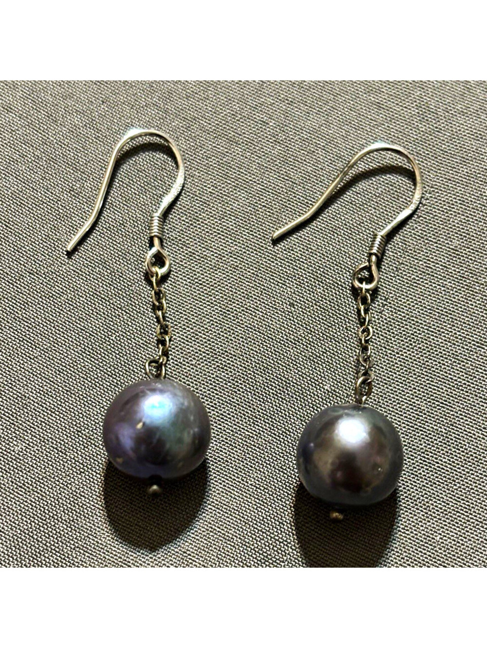 Round Pearl Dangle Drop Hook Earrings Dyed Cultured Pearl Main Stone Sterling